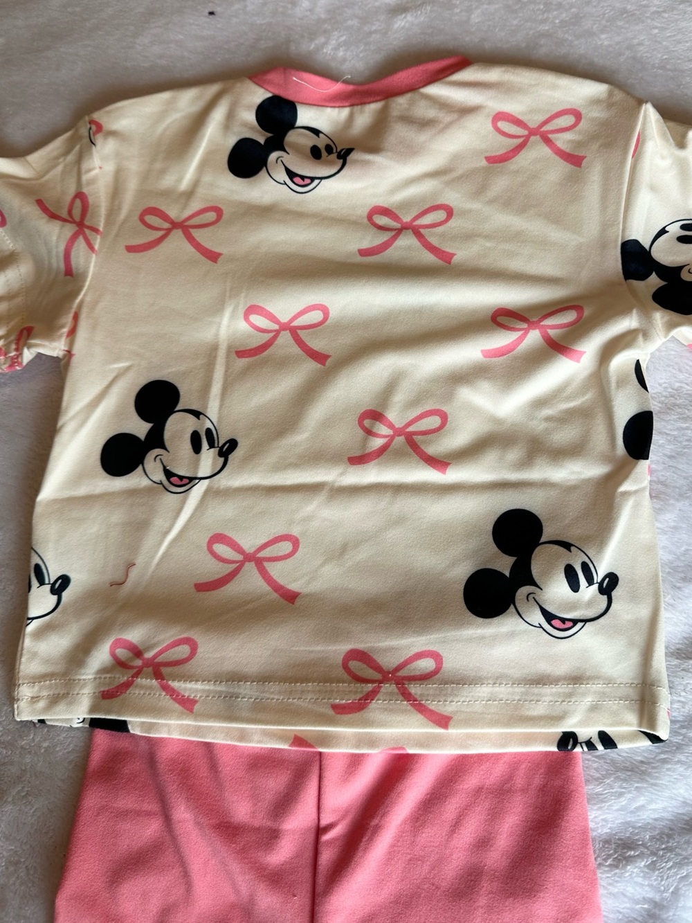 Disney Cream Top & Pink Bow Mickey Pajama Set